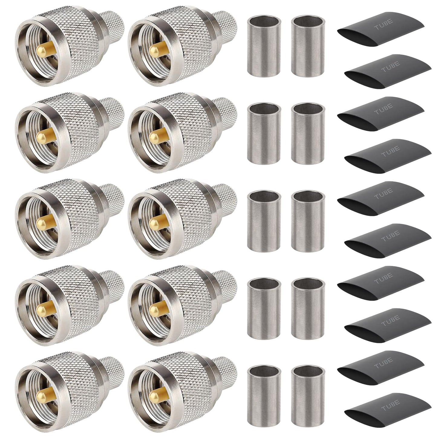 XRDS -RF PL259 UHF Male Coax Connectors 10PCS, PL259 Crimp Connector Kit for 50 Ohm LMR400 RG8 RG213 9913 Coaxial Cable, Ideal for Antenna, Radio