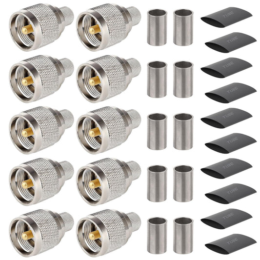 XRDS -RF PL259 UHF Male Coax Connectors 10PCS, PL259 Crimp Connector Kit for 50 Ohm LMR400 RG8 RG213 9913 Coaxial Cable, Ideal for Antenna, Radio