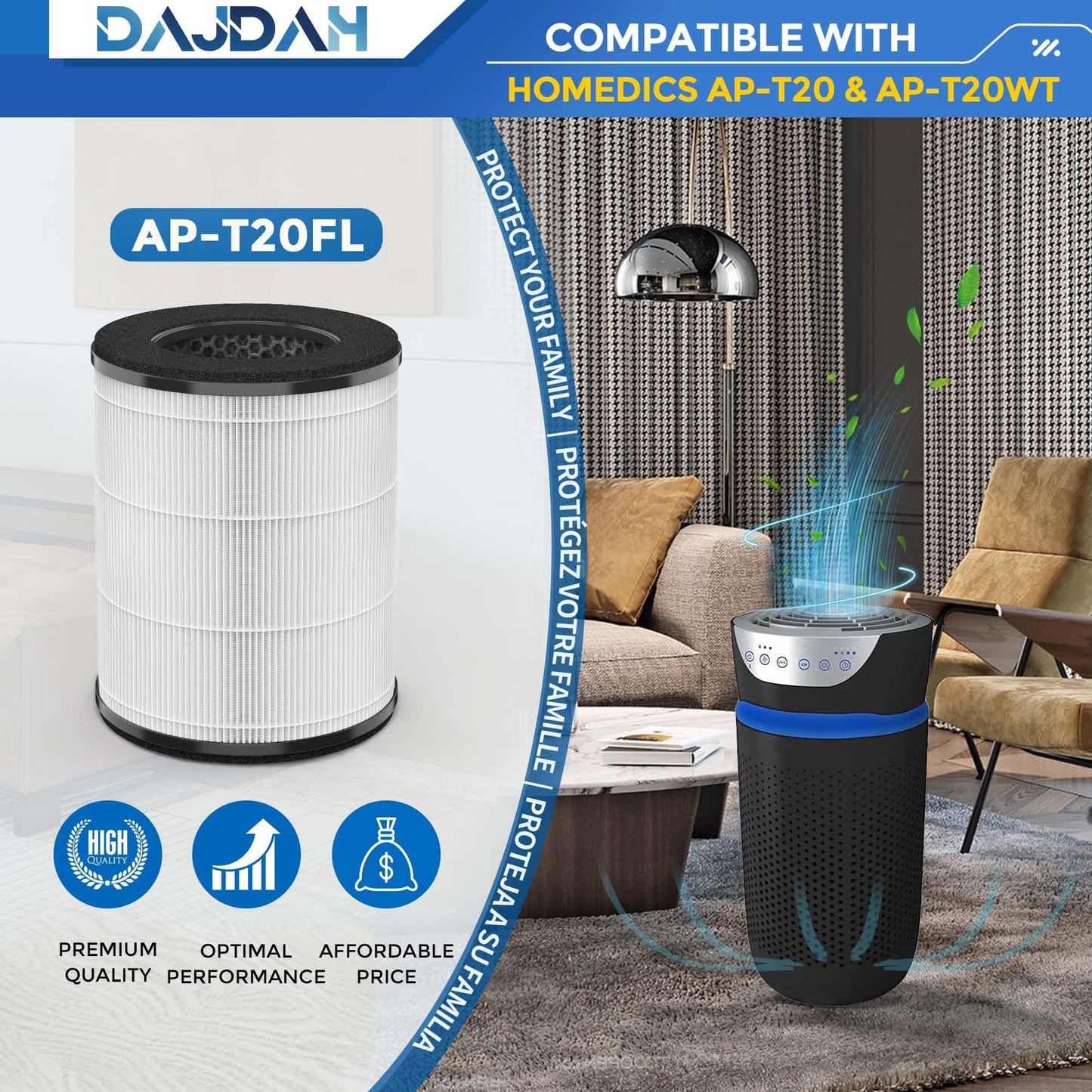 AP-T20 AP-T20FL Replacement Filter Compatible with Homedics Air Purifier Filter Replacement for Homedics Total Clean 3 in 1 Air Purifier Models AP-T20
