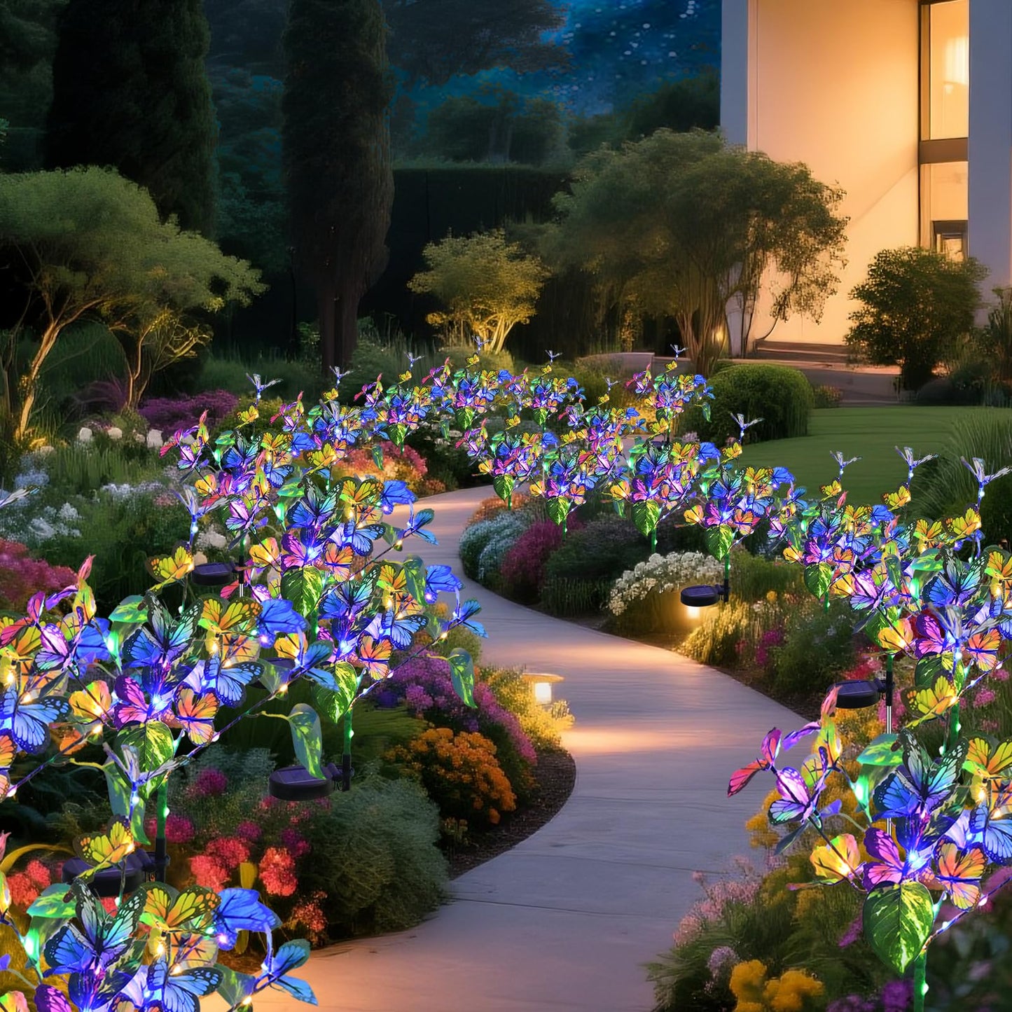 Aureate Horizon Solar Garden Lights Outdoor Waterproof Solar Lights 4 Pack with New Upgraded 40 LED 18 Butterfly Outdoor Lights for Yard Outside