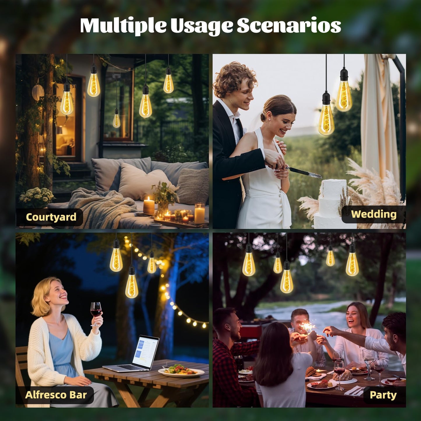 Solar-Powered Edison Hanging Lanterns - Vintage Amber Glass, IP65 Waterproof, Warm White 8-12H Outdoor Lighting for Patio & Garden