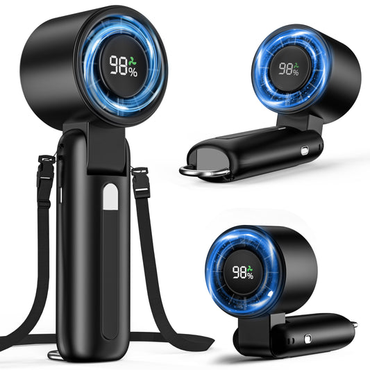 4 in 1 Handheld Portable Turbo Fan, 180° Foldable 6-Speed (1-100) Mini Fan, 5000mAh Rechargeable Battery Operated up to 15 Working Hours, LED Display