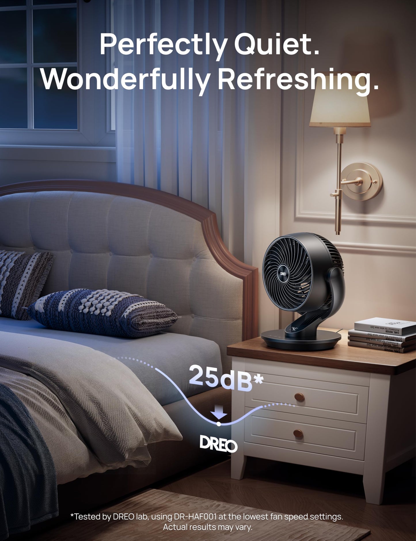 DREO Fan for Bedroom, 13-Inch Oscillating Table Air Circulator Fan for Whole Room, 120° Tilt Adjustment, 25dB Ultra-Quiet, 75ft Powerful Airflow, 4