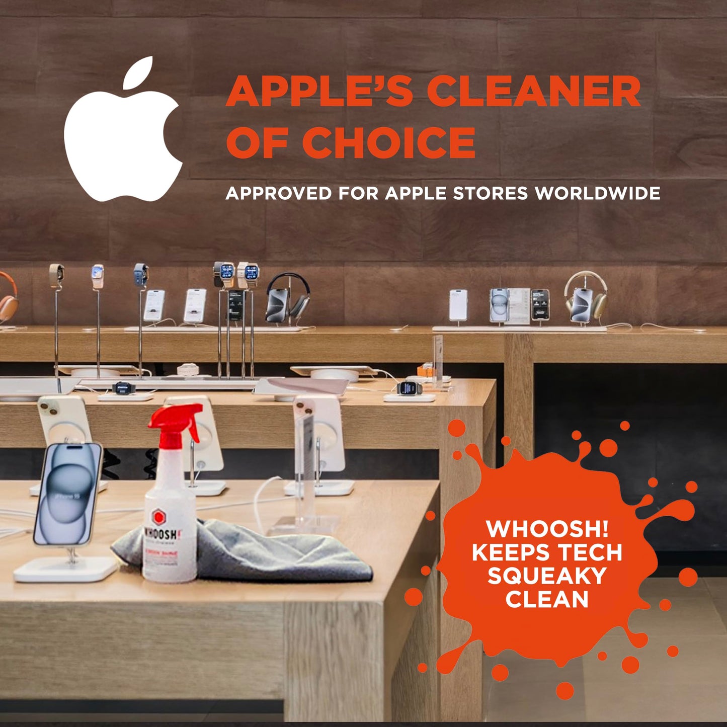 WHOOSH! Screen Shine Pro 16.9 fl oz Refillable Screen Cleaner for TV, OLED, and Monitors - Streak-Free Spray with Microfiber Cloth - Safe for Flat