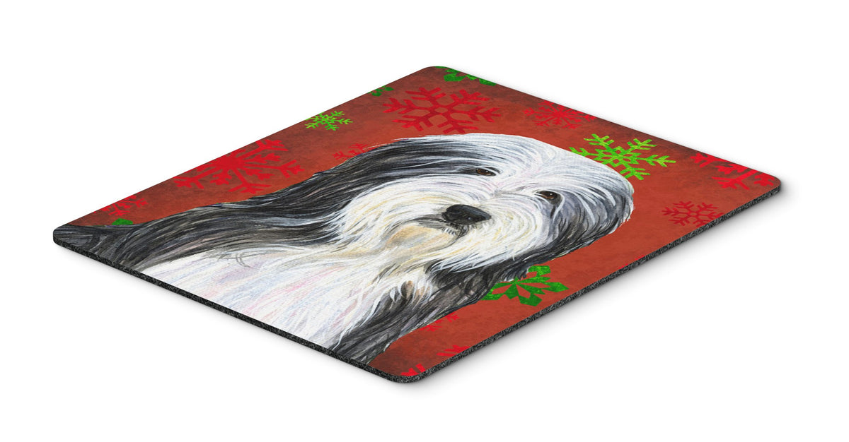 Caroline's Treasures SS4704MP Bearded Collie Red and Green Snowflakes Holiday Christmas Mouse Pad, Hot Pad or Trivet for Home Office Gaming Working