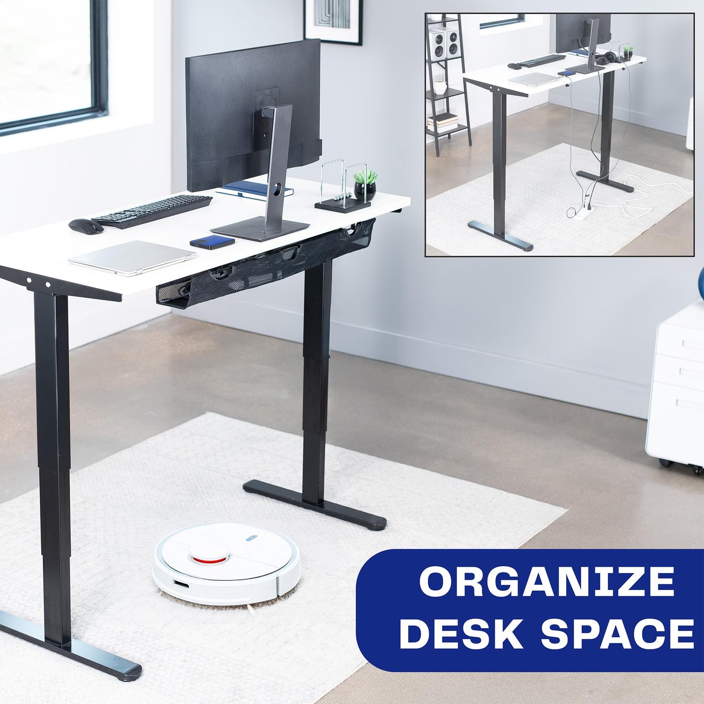 VIVO Under Desk 36 inch Mesh Net Cable Management with Power Strip Holder, Wire Organizer, Adjustable Home Office Standing Desk Cord Storage, Black