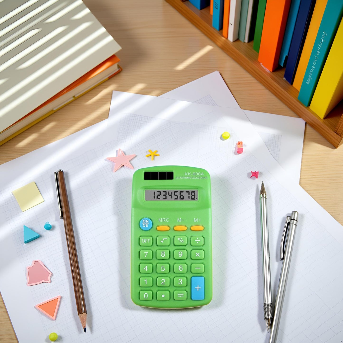 Green Mini Calculator 8 Digits with LED Large Screen Big Button, Pocket Calculator for Office, Home, School Office Electronics Easy to Carry