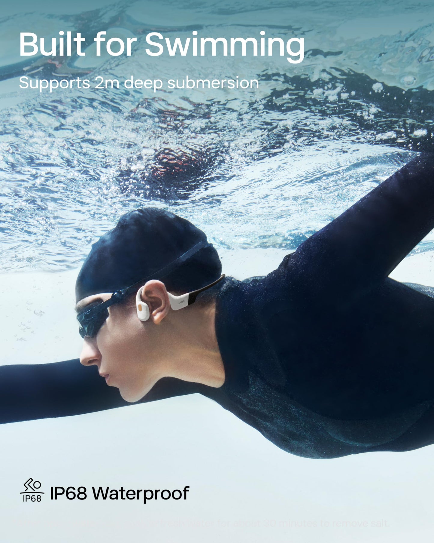 SHOKZ OpenSwim Pro Open-Ear MP3 Headphones, White, IP68 Waterproof, 32G MP3