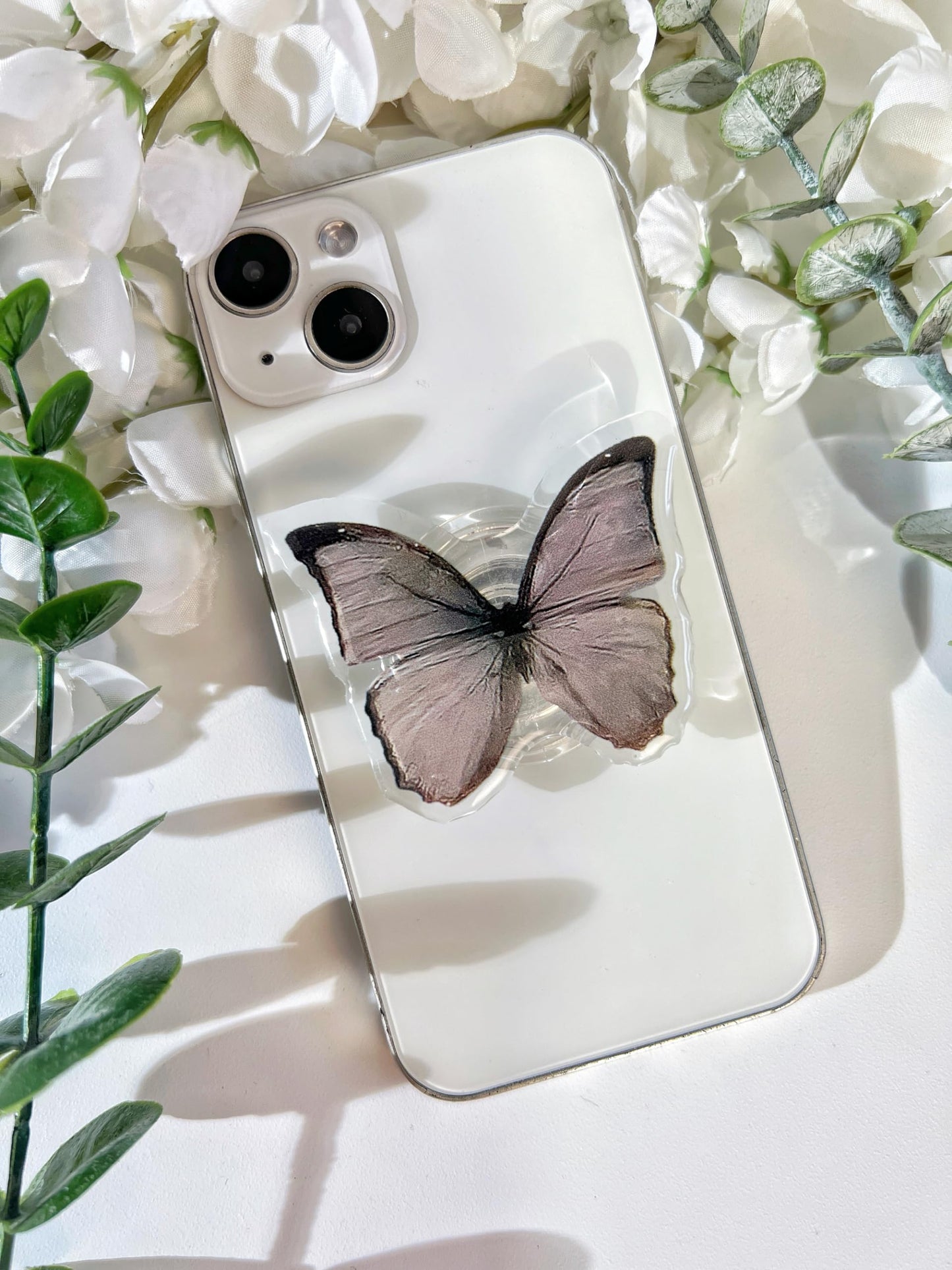 Butterfly Sticky Mobile Phone Grip, Clear Cell Phone Stand, Cell Phone Charms Accessory, Collapsible Handle Grip Holder for Kindle