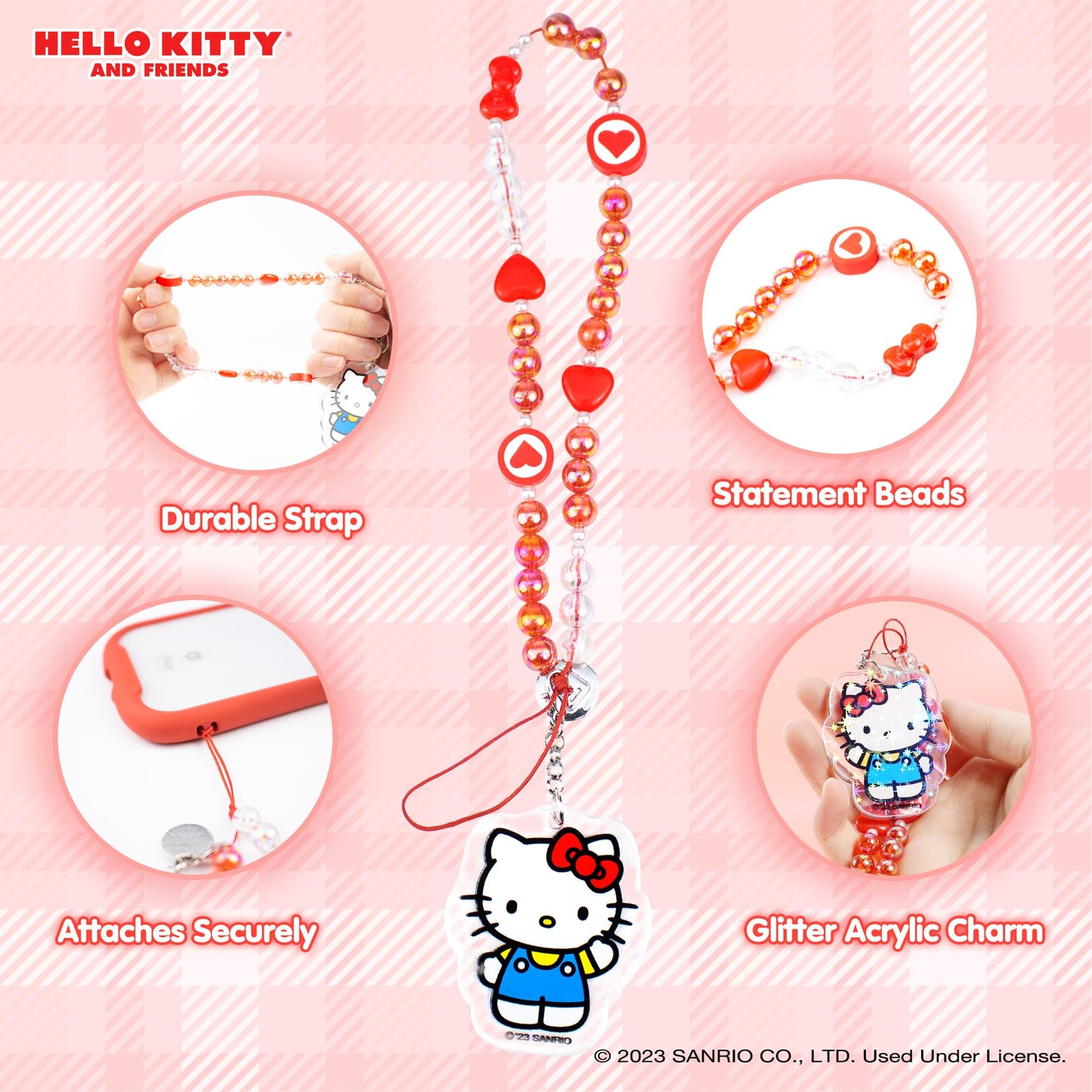 iFace Hello Kitty 50th Anniversary Beaded Wristlet Universal Charm Strap - Cute Iridescent Wrist Strap for Cell Phone Camera Keys [Limited Edition]