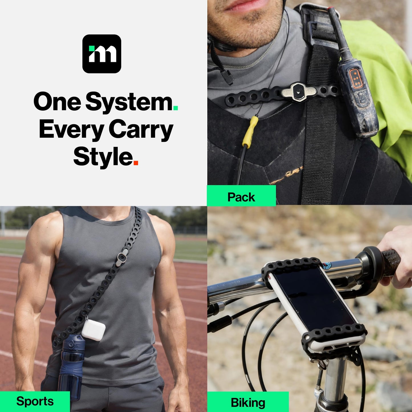 EDC Modular Strap System 5 Pack, Adjustable Silicone Gear Ties for Phone, Backpack, Bottle, Durable Stretch Crossbody Strap, Hands-Free EDC Carry