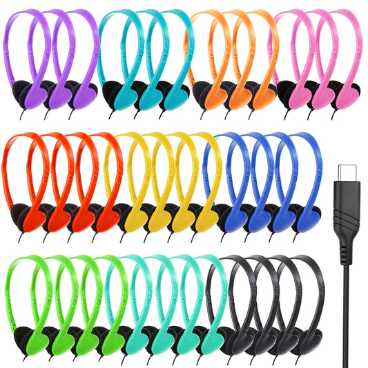 TJZXGUI USB Type C Kids Headphone Bulk 25 Pack for School Classroom,On-Ear USB C Headphones for Boys Girls Students Tablet Travel Computer…