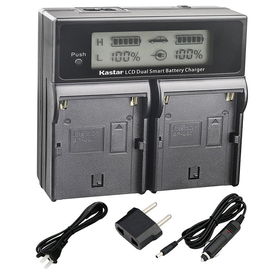 Kastar BPU60 Smart LCD Dual Fast Charger Replacement for Sony BP-U60, PMW-100, PMW-150, PMW-160, PMW-200, PMW-300, PMW-EX1, PMW-EX1R, PMW-EX3