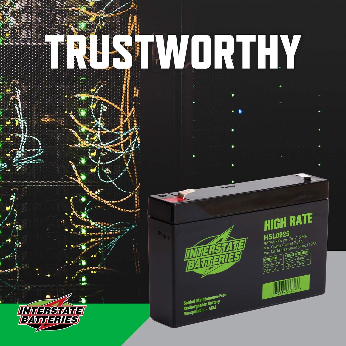 Interstate Batteries 6V 9Ah High Rate Battery (F2 Terminal) SLA AGM VRLA Rechargeable Replacement for UPS Backup Power, Cranking Systems, Lighting…