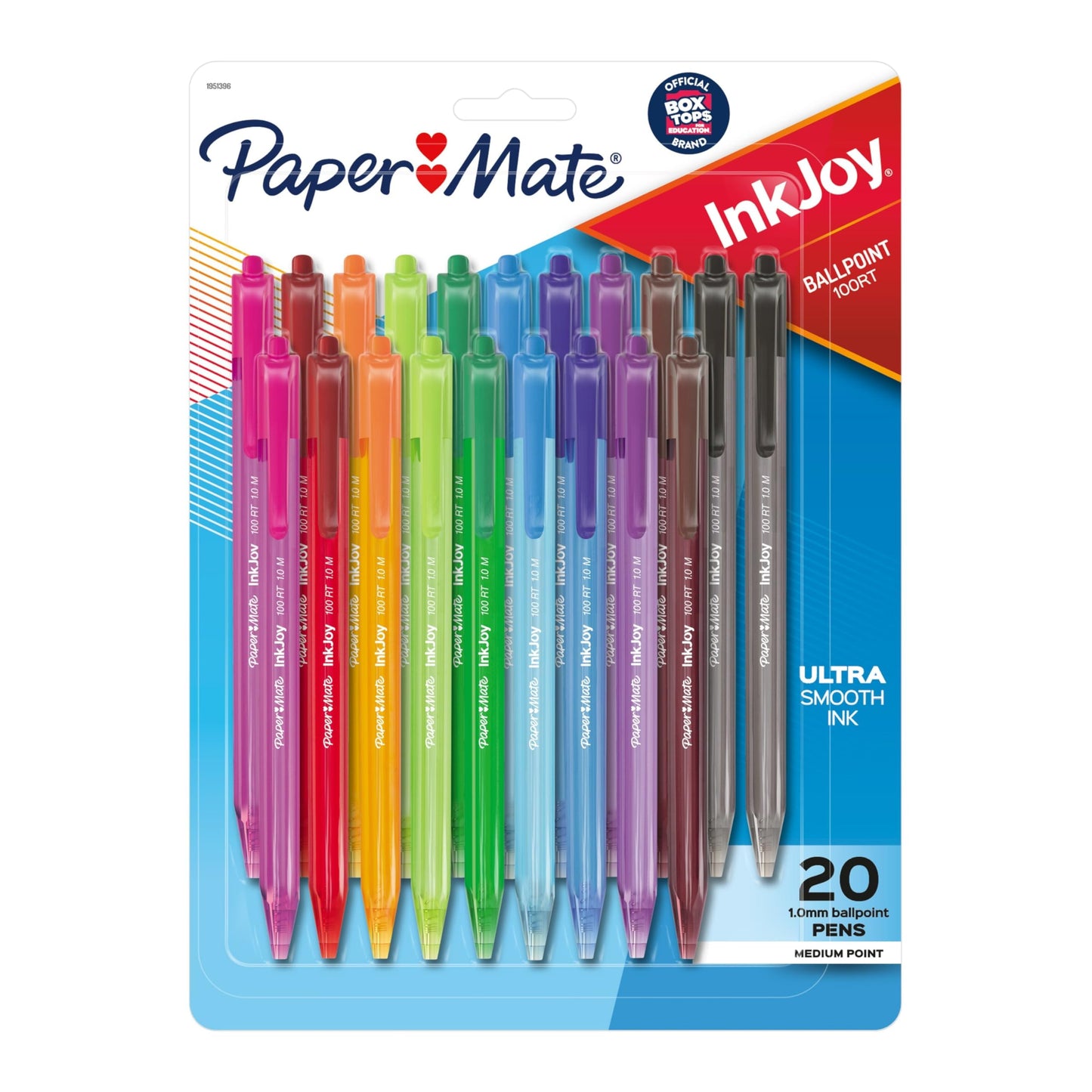 Paper Mate InkJoy 100RT Retractable Ballpoint Pens, Medium Point (1.0mm), 20 Count - Teacher Essentials, Colorful Office Supplies, Note-Taking, Back