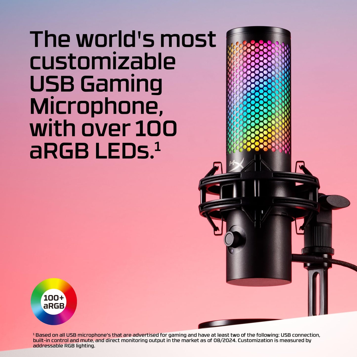 HyperX QuadCast 2 S - USB Microphone, with RGB Lighting, Streaming and Podcasting, with On-Board Controls, LED Lighting, Removable Shock Mount, PC