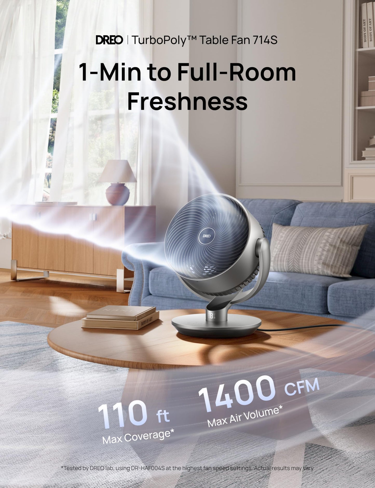 DREO 16 Inch 20dB Quiet Smart Fans for Bedroom, DC Room Fan with Remote, 120°+120° Oscillating Fan, 6 Modes, 9 Speeds, 12H Timer,Works
