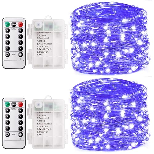 2 Pack 32.8 Ft 100 Led Black Light Fairy Lights,Smacen UV fairy Lights Battery Operated with Remote & Timer, 8 Modes UV Black String Lights for Glow