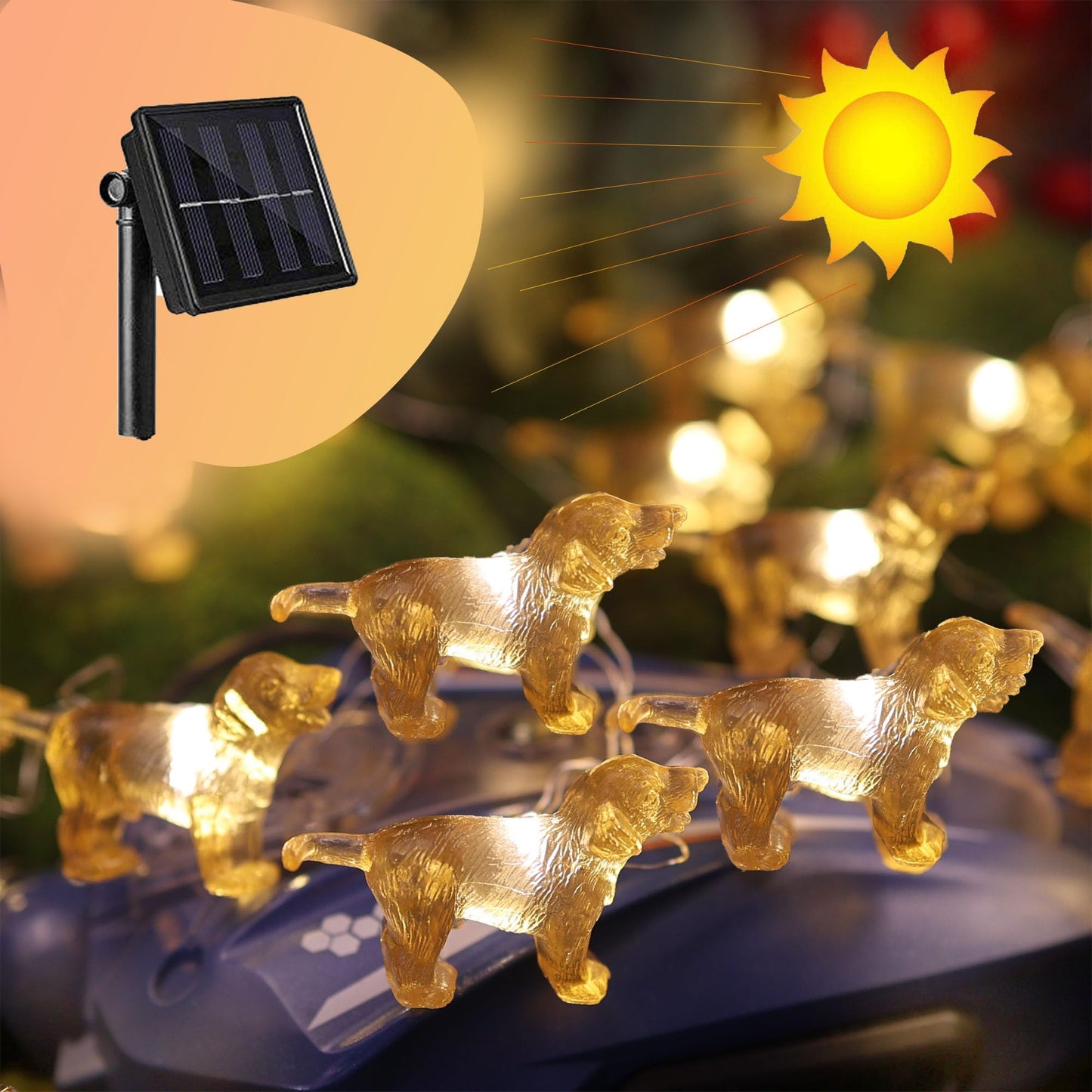enlaceray Solar String Lights Labrador Outdoor Waterproof Decorative Light Dog Fairy Solar Light for Outside Garden Décor Balcony Patio Thanksgiving