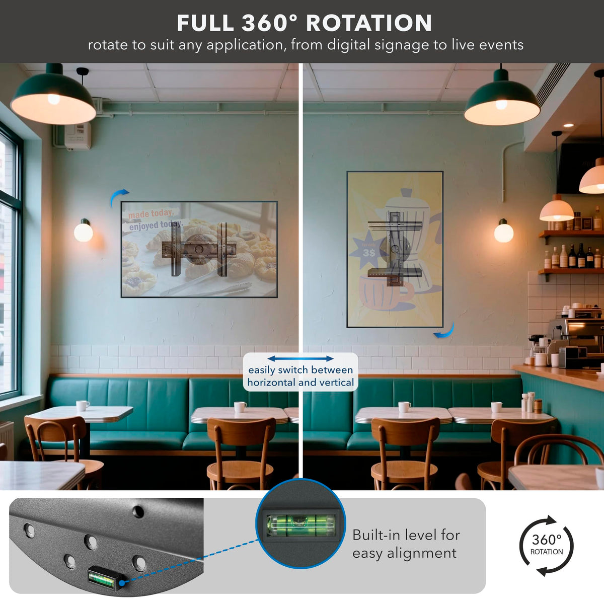 Mount-It! TV Wall Mount Landscape to Portrait Rotation, Fixed Mounting Bracket, Low-Profile for Samsung, Sony, Toshiba, Sharp, LG, Element, Westinghouse, TCL 32 to 60 Inch (Some 70") TVs, 110 lbs