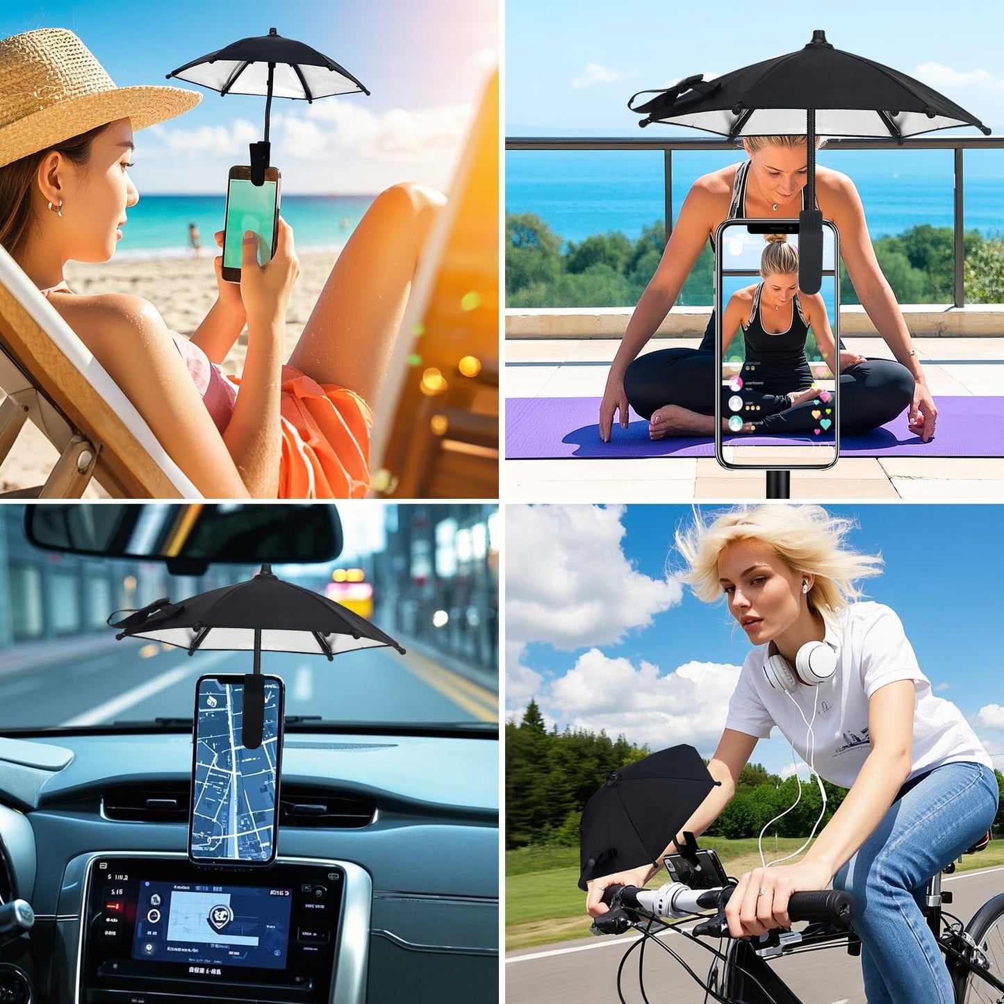 TOUGHMATE Mini Clip-on Phone Umbrella for Sun Flexible Adjustable Handle, Cell Phone Umbrellas Sun Shade Protects from Sunlight and Glare, Universal