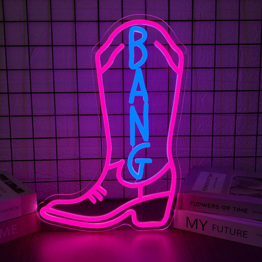 Western Bang Cowboy Boots Neon Sign for Wall Decor Dimmable LED Cowgirl Neon Light Decor for Music Fans Ideal for Country Themed Rooms and Gifts(11 *