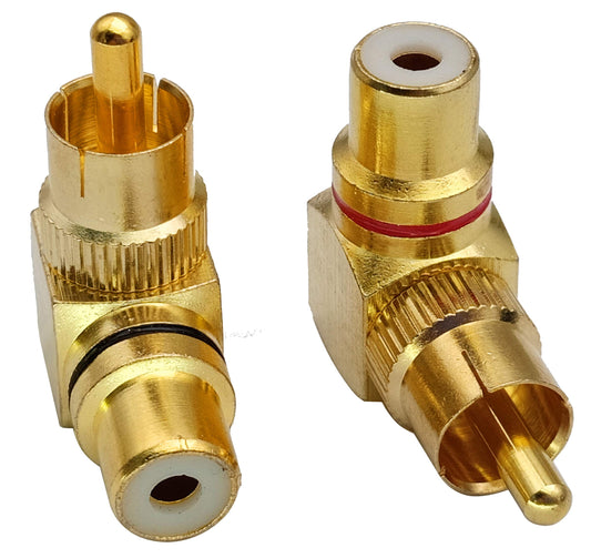 AAOTOKK 90 Degree RCA Adapter,Gold-Plated Right Angle RCA Male to RCA Female Jack Audio AV TV Adapters Metal Connector (2 Pack)