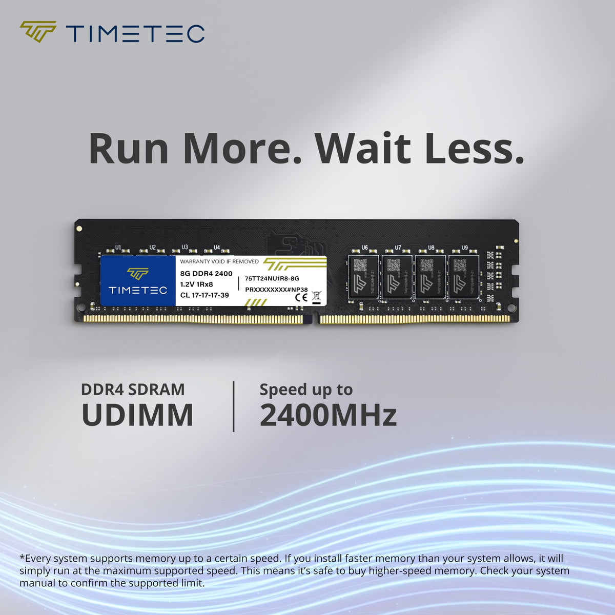 Timetec 8GB DDR4 2400MHz (PC4-2400T) PC4-19200 UDIMM Desktop RAM - 288-Pin 1.2V CL17 Non-ECC Unbuffered DIMM Memory Module Upgrade