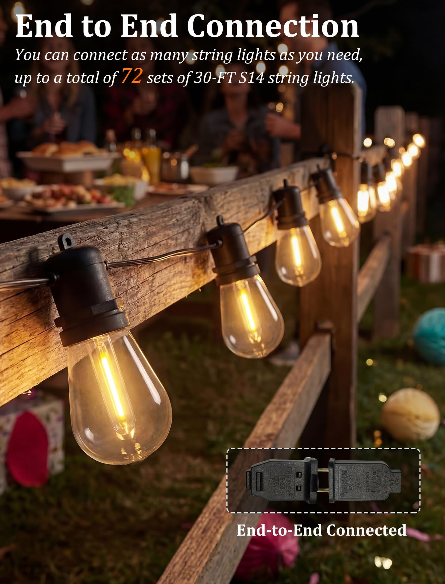 Bokoiuu S14 Outdoor String Lights 30FT, Waterproof Patio Lights with 11 Shatterproof LED Bulbs (1 Spare), UL Certified Commercial Grade Black Wire