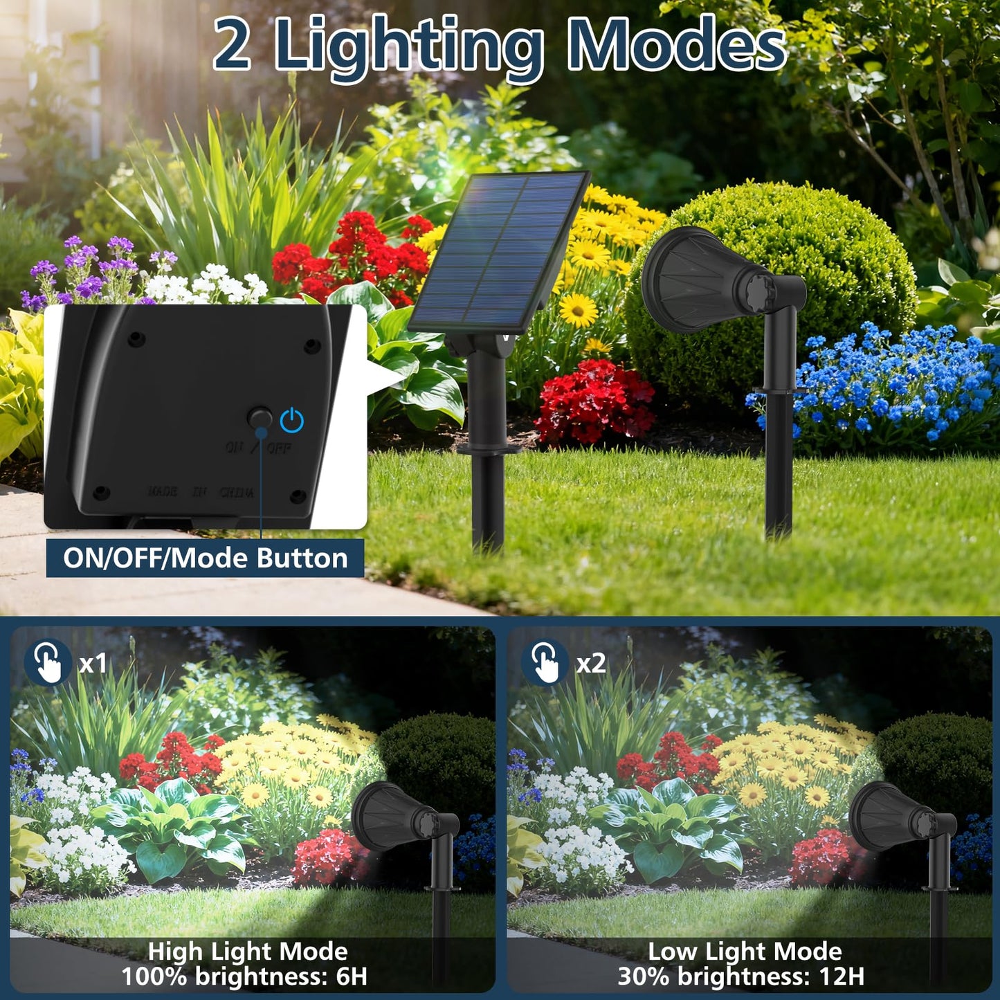 T-SUNUS Christmas Solar Powered LED Spot Light White 6000K, Separated Panel with 9.8ft Cable IP65 Waterproof Spotlights Outdoor Landscape Garden