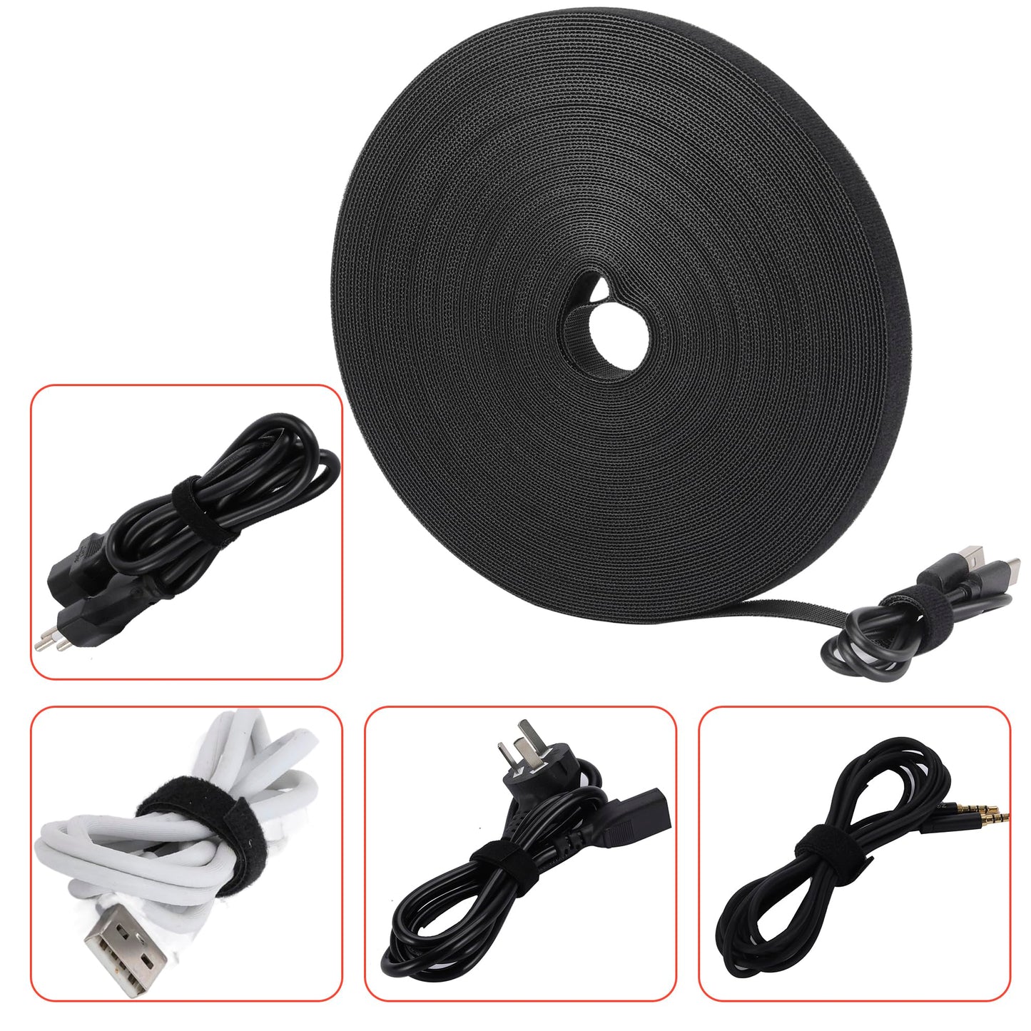 TUGEUNYU Nylon Hook and Loop Cable Ties, Black Self-Adhesive Reusable Cable Rolls-Customizable Length for Electricians,Home Cable Tie