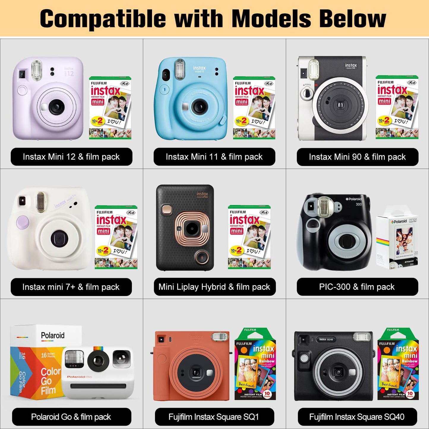 FINPAC Protective Case Leather Crossbody Handbag for Fujifilm Instax Mini 12/11/9/8+/8/90/70/40/26+/25/7s/Mini LiPlay/Square SQ1/SQ6/SQ40 Polaroid