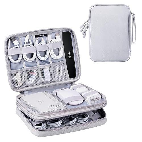 DDgro Cable Organizer Bag, Large Charger Cord Travel Case for Electronics & Tech Accessories (Large, Light Grey)
