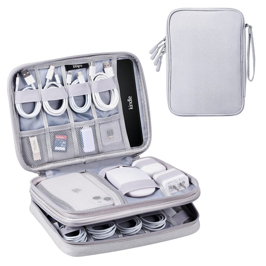 DDgro Cable Organizer Bag, Large Charger Cord Travel Case for Electronics & Tech Accessories (Large, Light Grey)