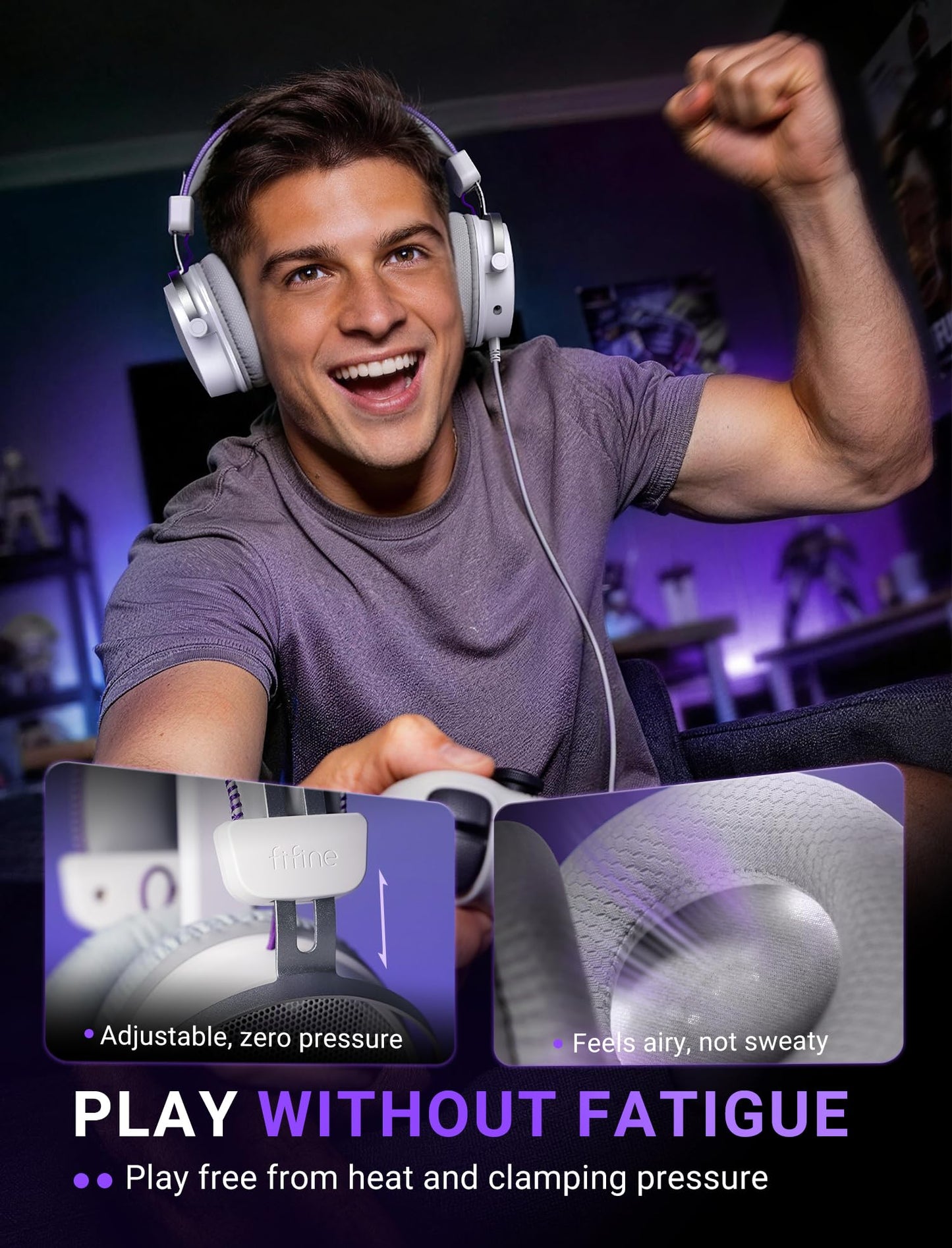 FIFINE Open Back Gaming Headset with 7.1 Surround Sound - Dual Wired USB/3.5mm Connection - USB Control Box - Detachable Mic, Over Ear Headphone