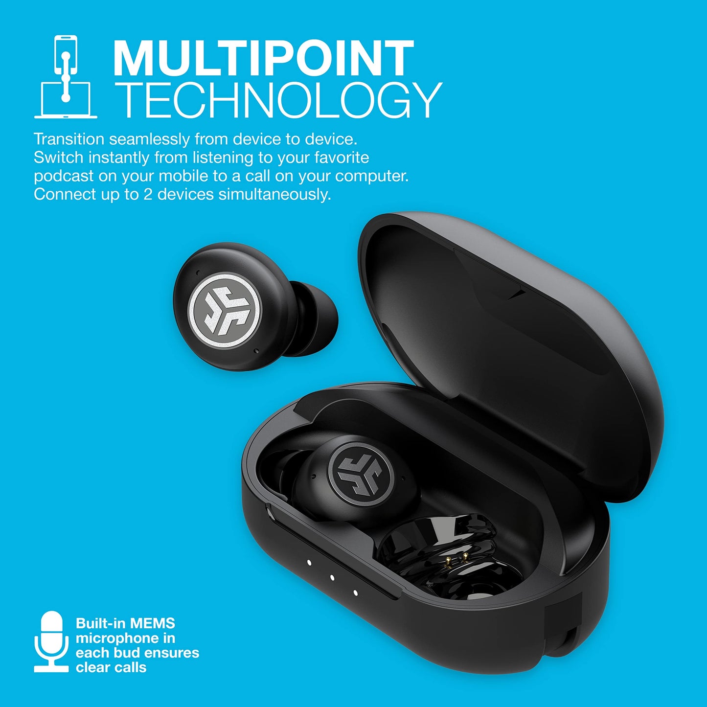 JLab JBuds Air Pro True Wireless Earbuds, Black, Bluetooth Multipoint, Auto Play & Pause, Dual Connect, IP55 Sweat & Dust Resistance, Be Aware Audio…