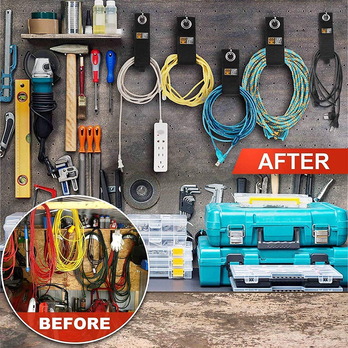 22PCS Heavy Duty Storage Straps Garage Hooks Tool Organizers and Fastening Straps Cord Wrap Keeper, Cable Straps for Cords, Hoses, Rope, RV, Boat