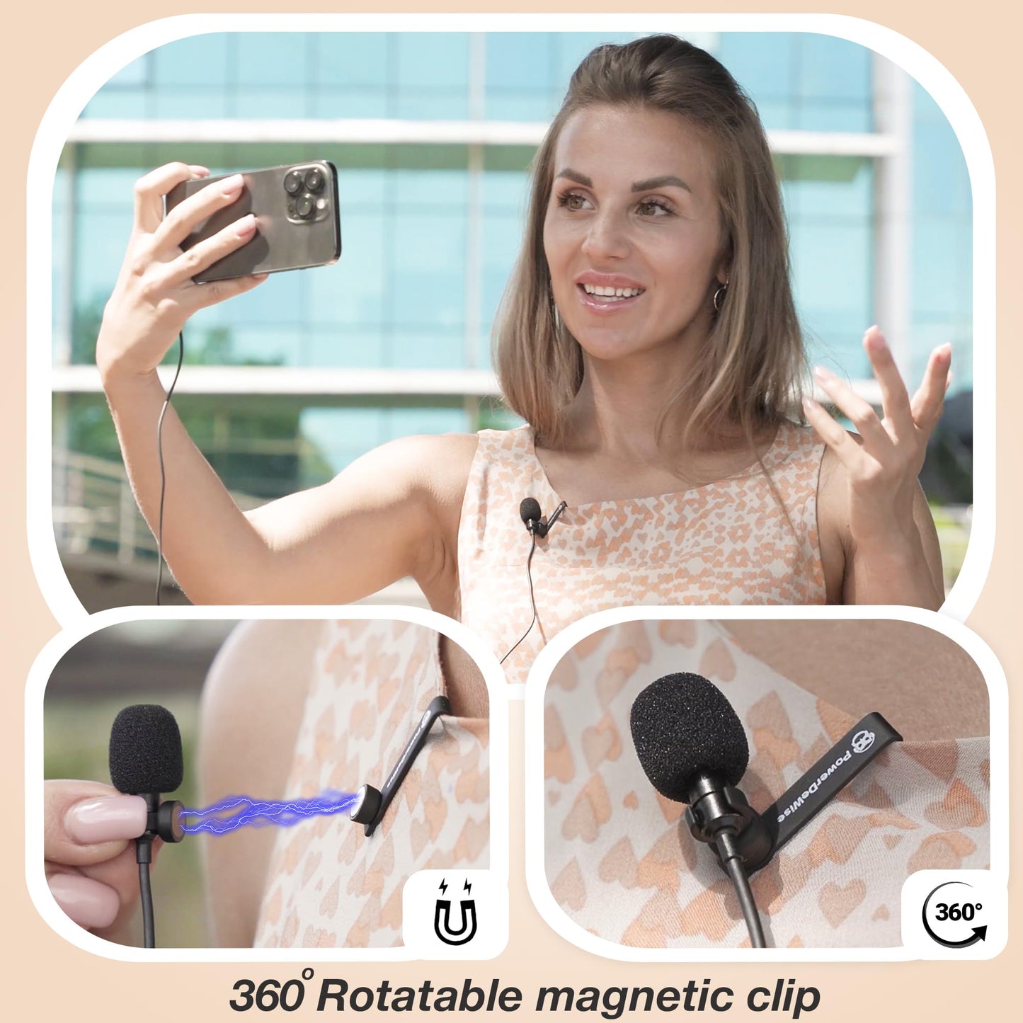 PowerDeWise Professional Grade Lavalier Clip On Microphone - Lav Mic for Camera Phone iPhone GoPro Video Recording ASMR - Small Noise Cancelling 3.5mm
