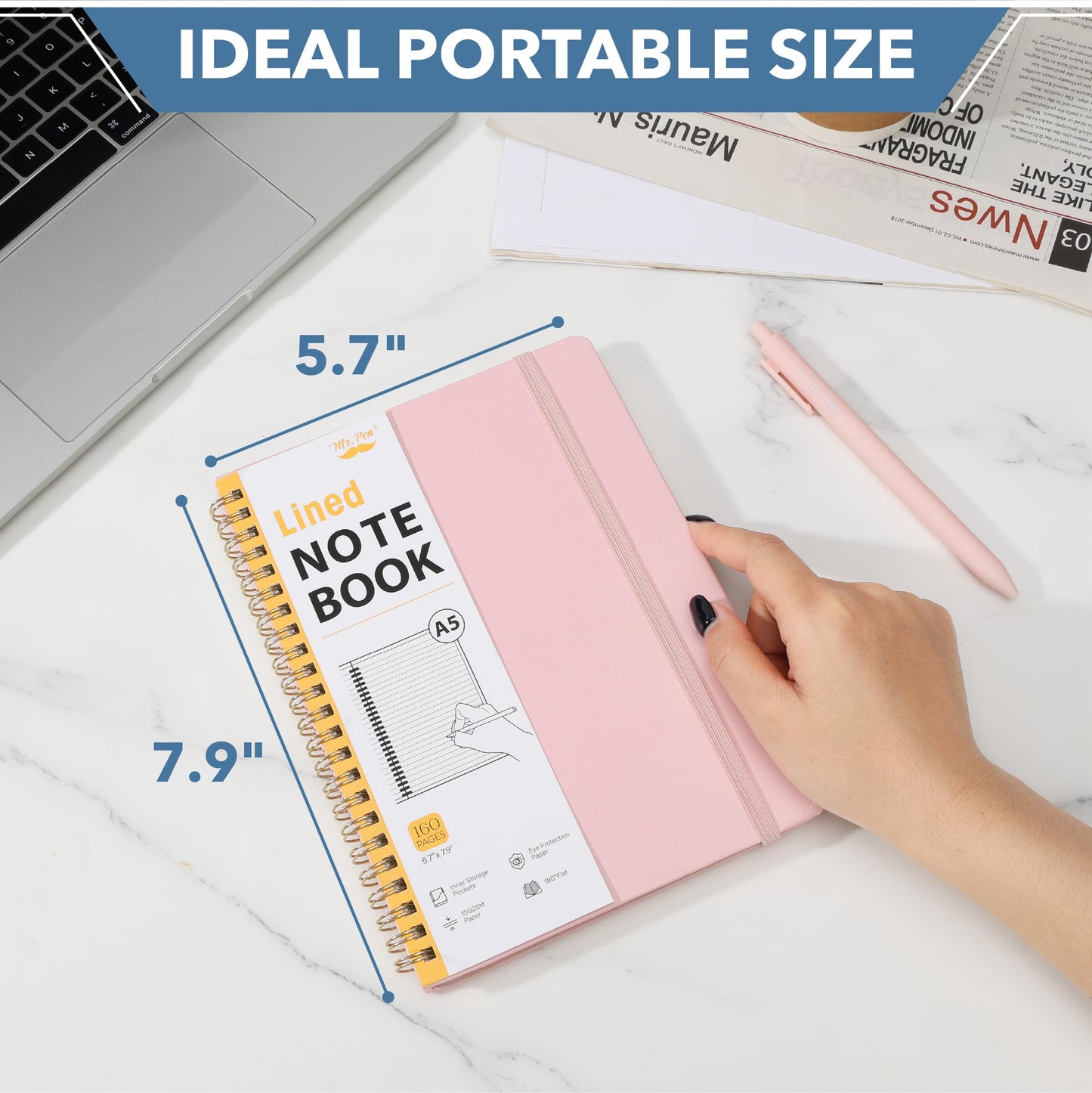 Mr. Pen- Lined Spiral Journal Notebook, A5 (5.7"x7.9"), 160 Pages