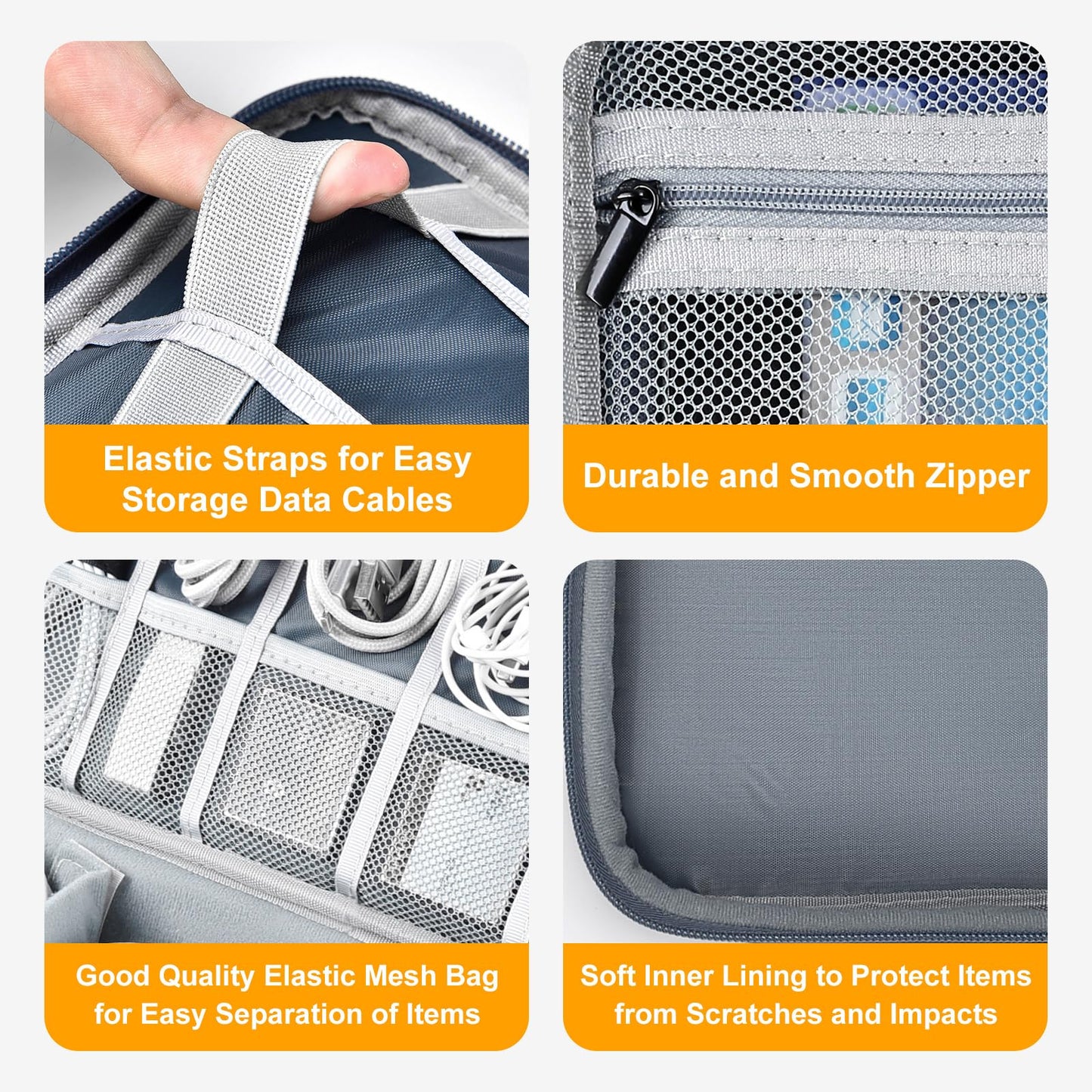 miloocul Large Capacity Electronics Accessories Organizer Travel Case with Adjustable Divider Waterproof Leather Cord Shockproof Tech Organizer Bag