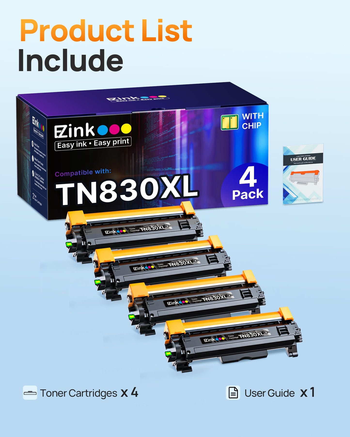 E-Z Ink Compatible TN830XL Toner Cartridge Replacement for Brother TN830XL TN830 TN 830 Toner Cartridges with Brother DCP-L2640DW HL-L2460DW