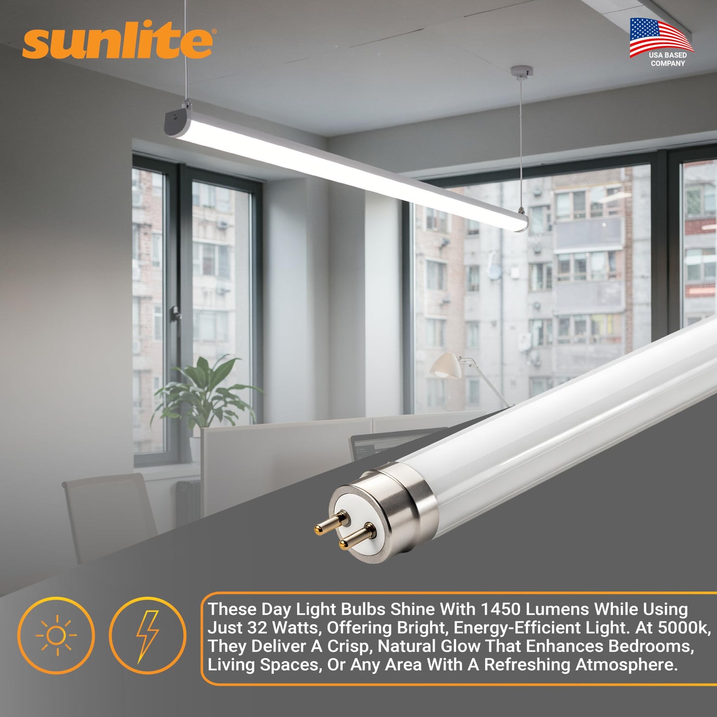 Sunlite F32T8/SP850 T8 Linear Fluorescent Lamp, 32 Watts, 3100 Lumens, 5000K Daylight, Medium G13 Bi Pin Base, High Performance Straight Tube, 30 Pack