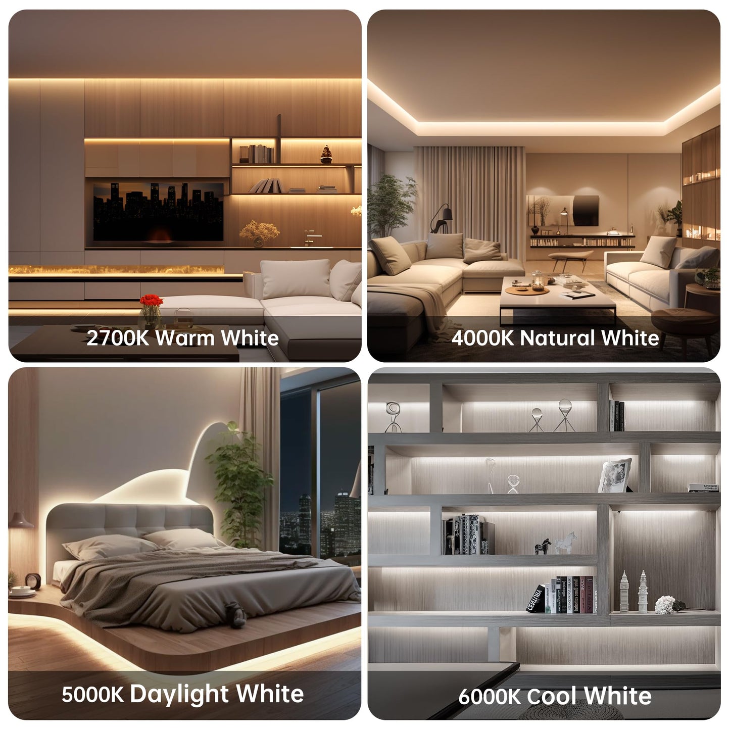 CtrlCV Tunable COB LED Strip Light Kit Dimmable 2700K-6500K Tape Light with IR Remote Adapter Flexible Rope LED Ribbon for Bedroom Home Lighting