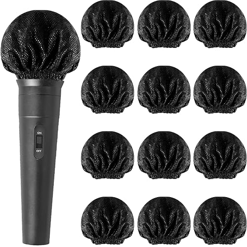 60 Pcs Disposable Microphone Covers Non-Woven Handheld Microphone Windscreen Protective Cap with Elastic Band for KTV, Karaoke, Recording Studio