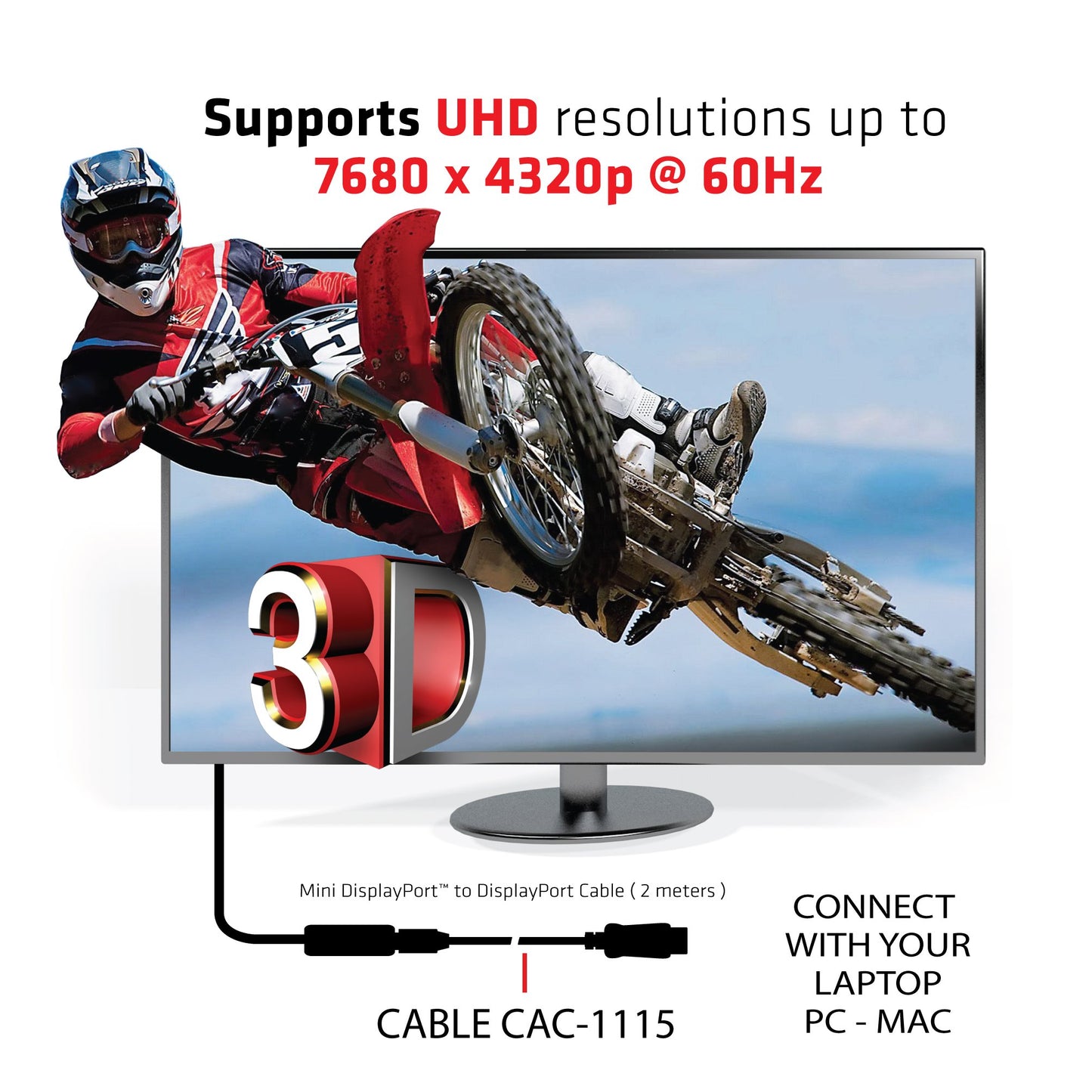 Club 3D CAC-1115 VESA Certified Mini DisplayPort to DisplayPort Bi-Directional 1.4/Hbr3 M/M Cable DP 1.4 8K 60Hz 2m- 6,56Ft
