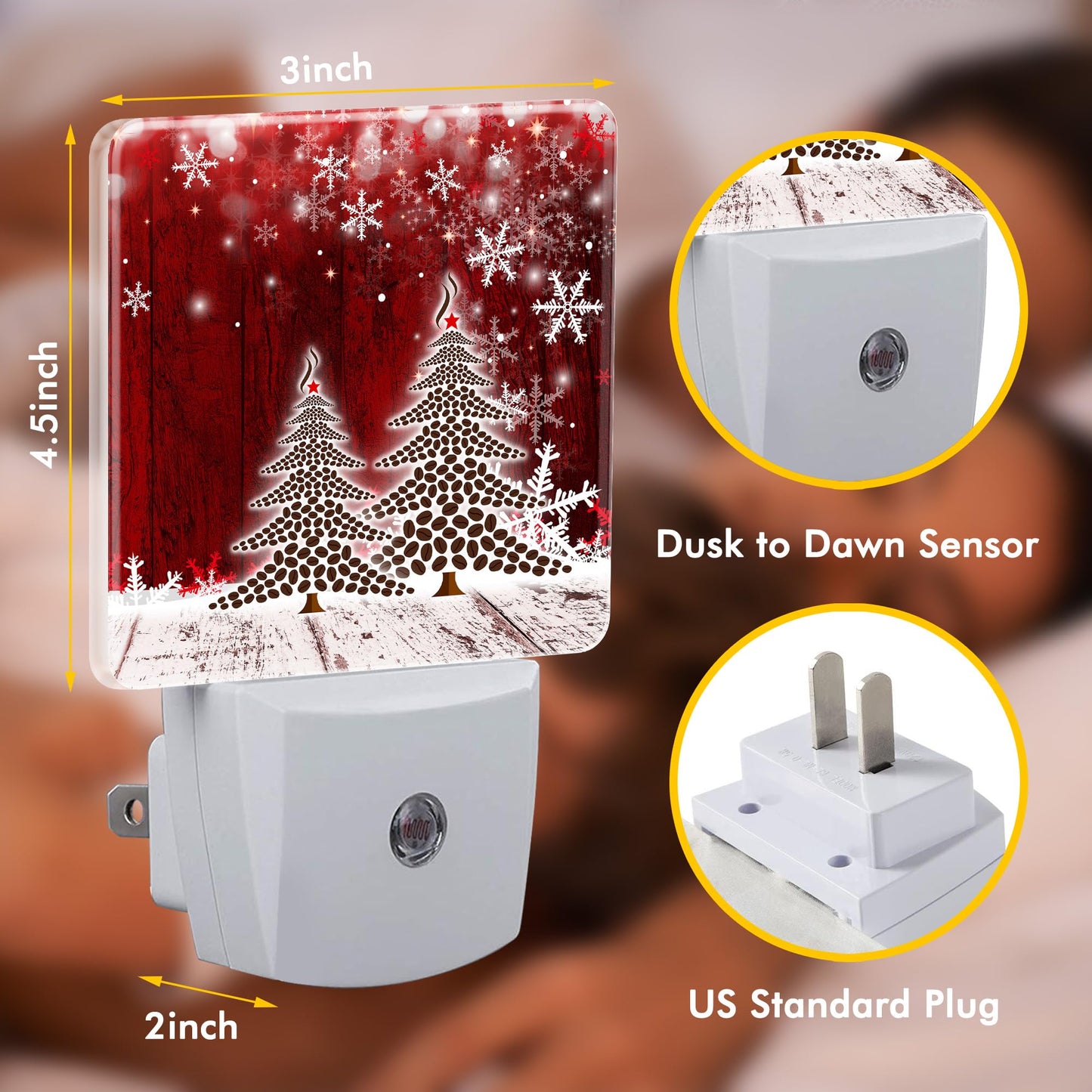 BLYKVGHQ Coffee Tree Christmas Night Light,Modern Night Lights Plug into Wall,Dusk to Dawn Sensor Nightlight for Kids Bathroom Kitchen Hallway Bedroom