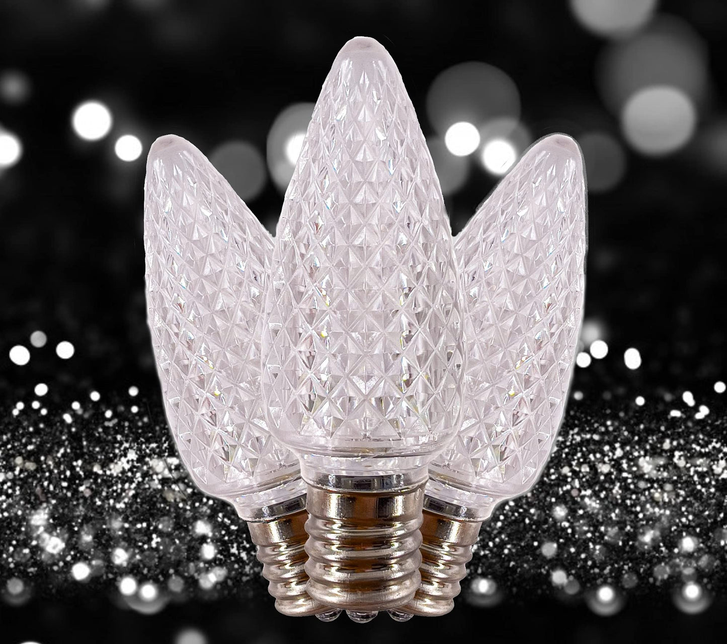 MIK Solutions C9 Christmas Lights LED Bulb (Pack of 25) Twinkle Cool White LED Replacement Christmas Light Bulbs Faceted Retrofit Candle Shape