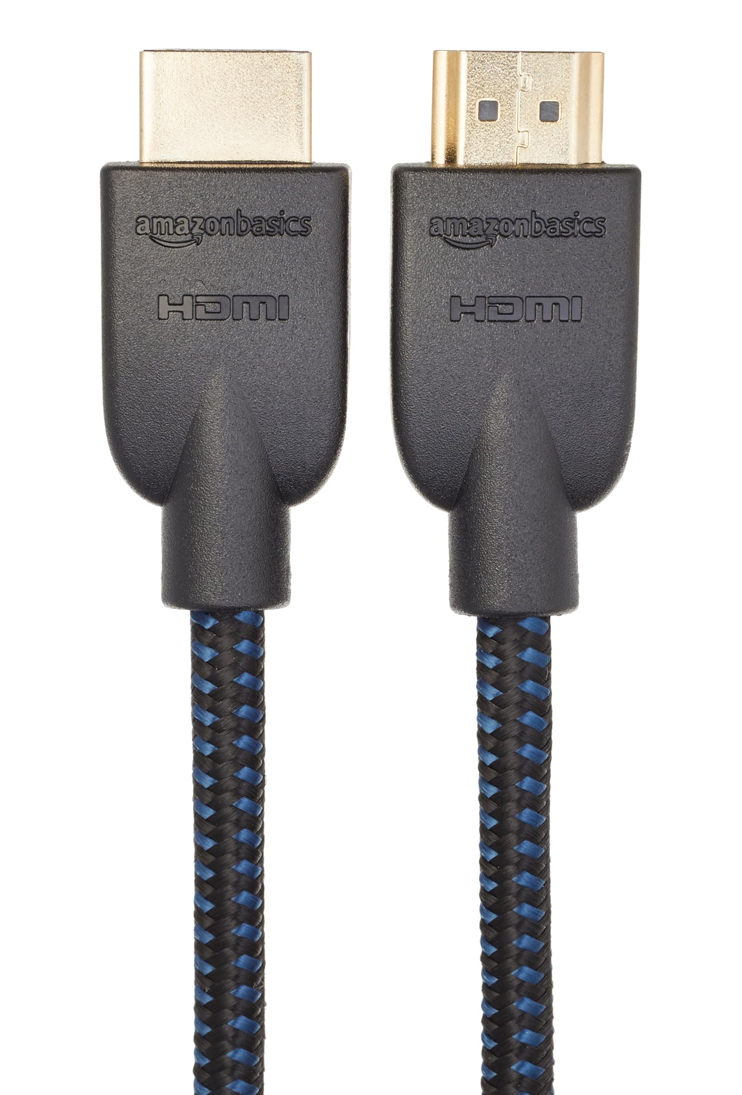 Amazon Basics HDMI Cable 15ft, 4K HDMI 2.0 Cord (18Gbps), Nylon-Braided, 4K@60Hz, 2160p, 48 bit, Compatible with TV/PS5/Xbox/Roku, Black & Blue
