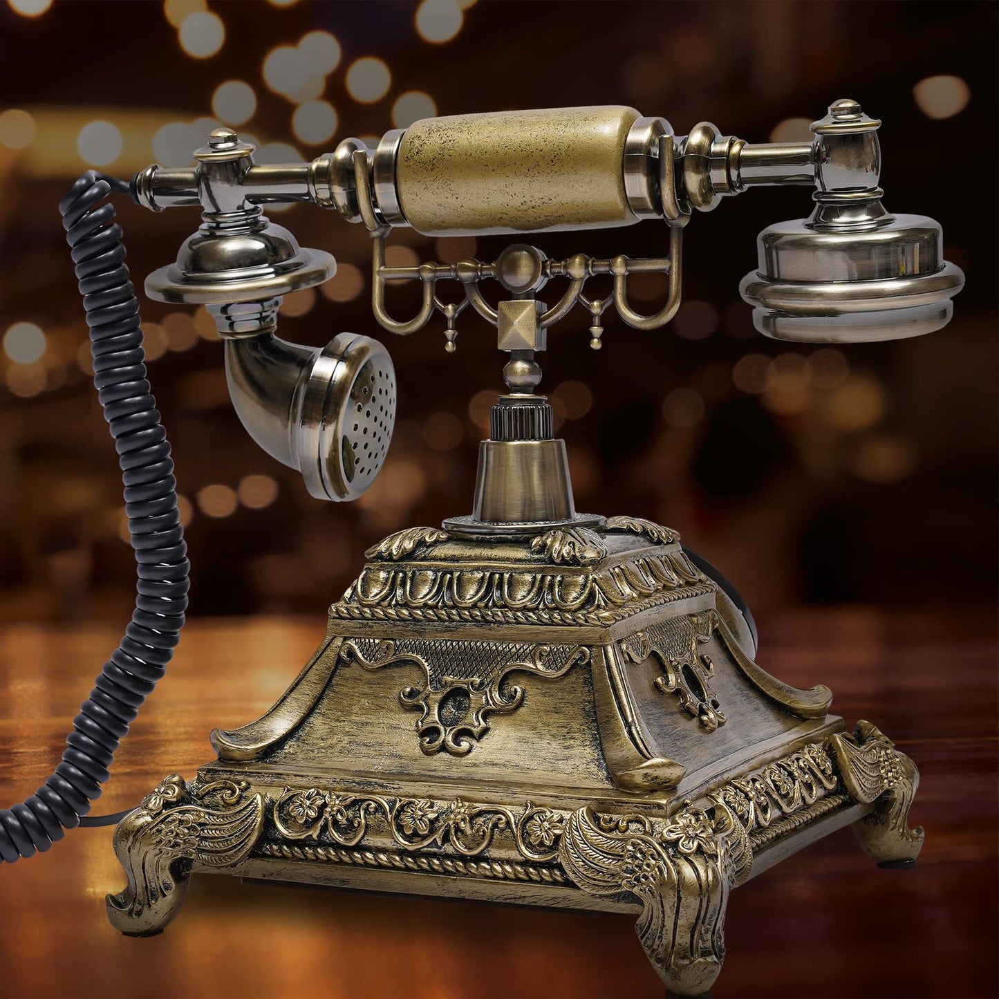 Retro Rotary Dial Phone, Landline Telephone, Old Fashion Antique Phone, Old School Telephones for Home Office Cafe Bar Star Hotel Decor (Golden)