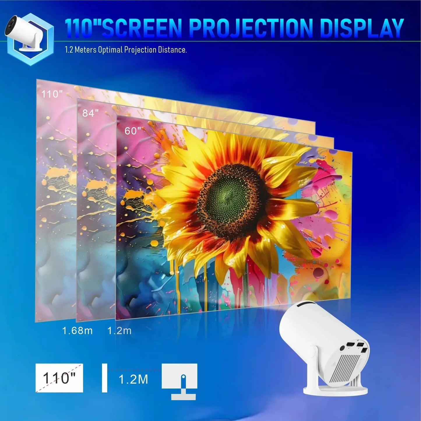 Mini Projector,Upgraded Smart 4K Projector with Wifi 6 and Bluetooth 5.4,Portable Projector with Android 14, Automatic Keystone Correction,180